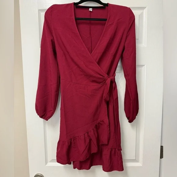 Nagoo Women’s Burgundy Red Ruffled Wrap Dress Size S - Picture 2 of 13